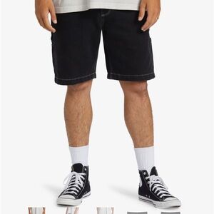 Billabong Bad Dog Immortal workwear black denim shorts y2k